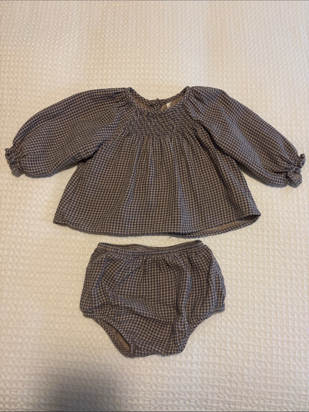 Quincy Mae Brown Gingham Top and Diaper Cover Set